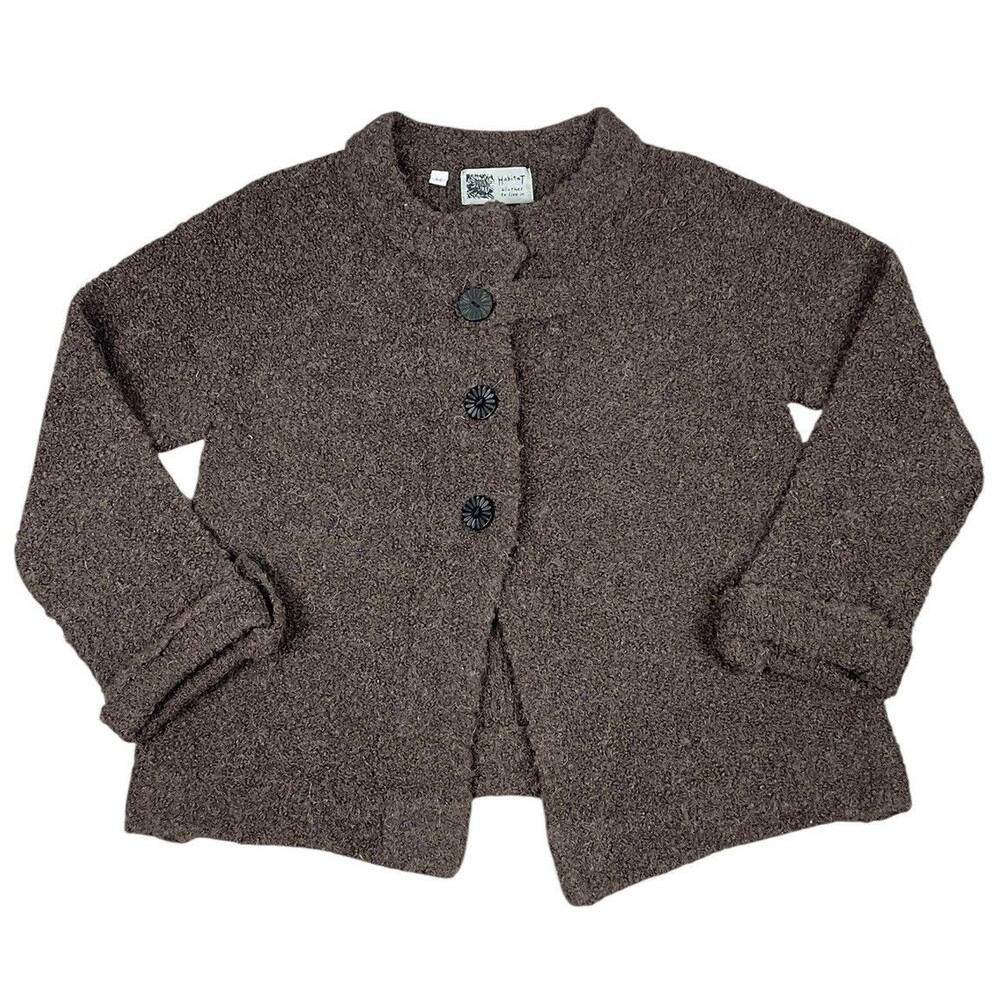 Habitat Alpaca Wool Knit Button Sweater Womens Medium Brown Cozy Boho Jacket